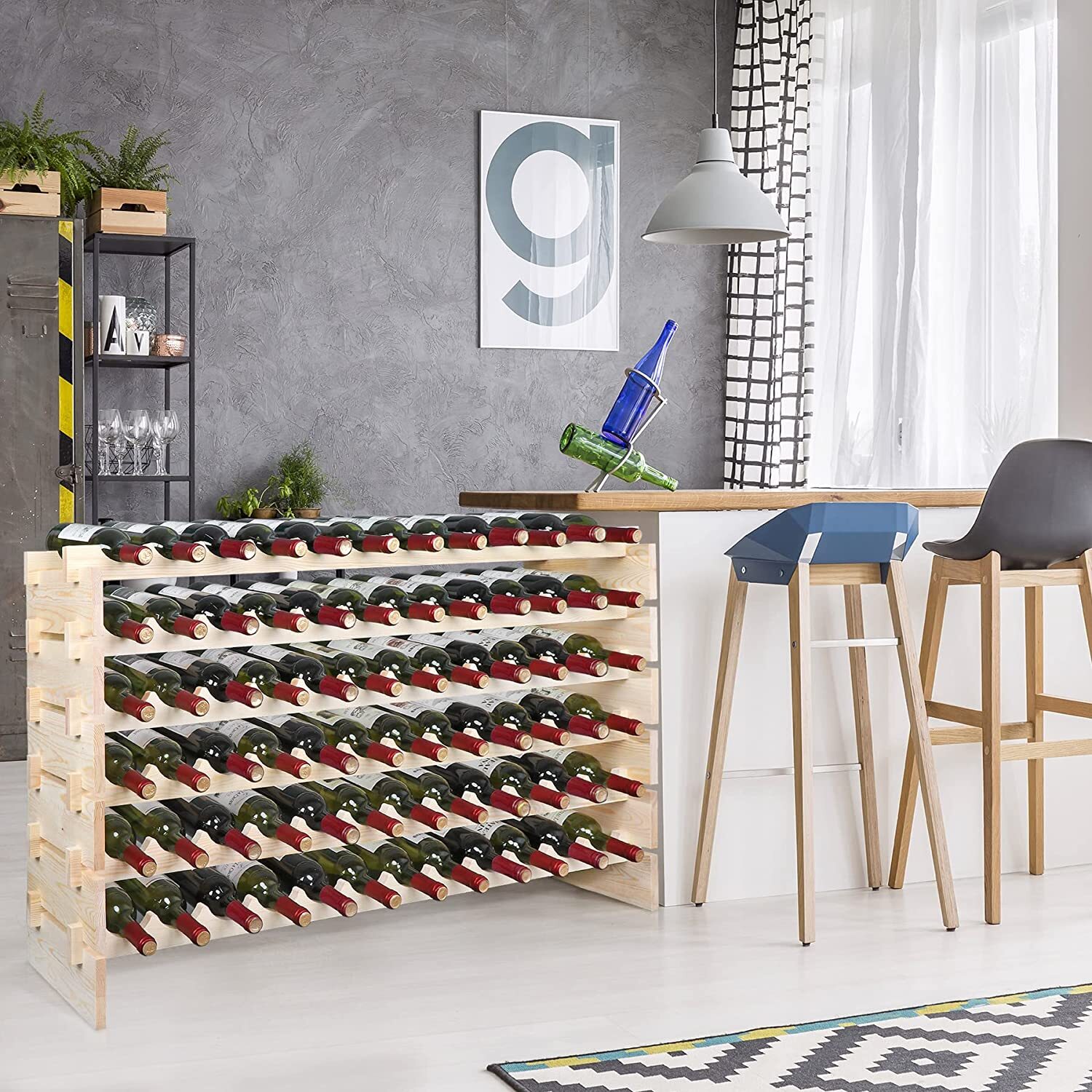 72 Bottles Holder Wine Rack Stackable Storage 6 Tier Solid Wood Display Shelves