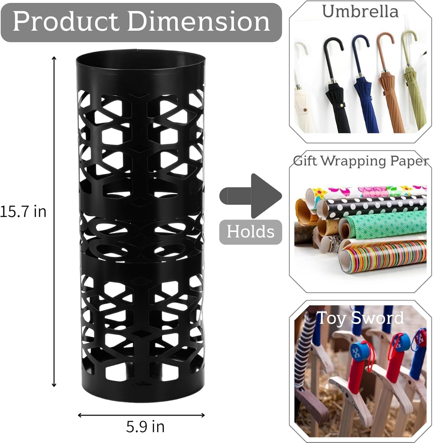 Umbrella Stand Black Metal Umbrella Holder Freestanding Cane Walk Stick Holder