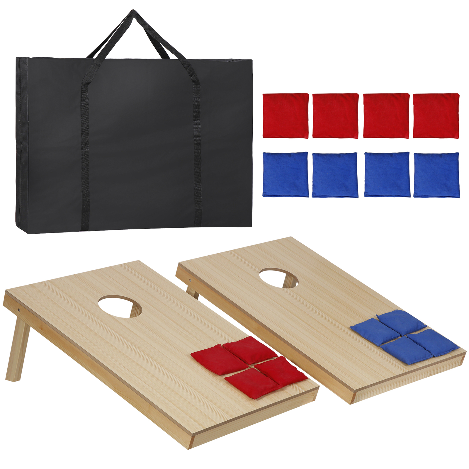 Cornhole Game Set 3x2FT Classic Size Wood Cornhole Boards 8 Bean Bags w/ Case