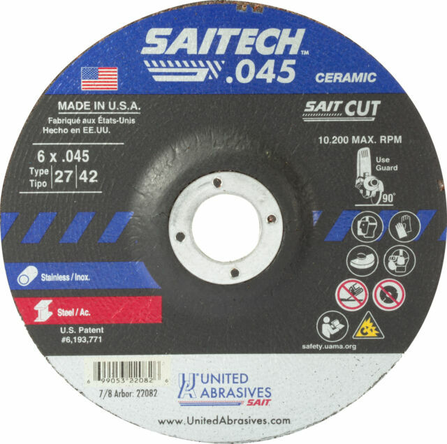 United Abrasives 22082 6x.045x7/8 Saitech .045 Ceramic Cutting Wheels 50 pack