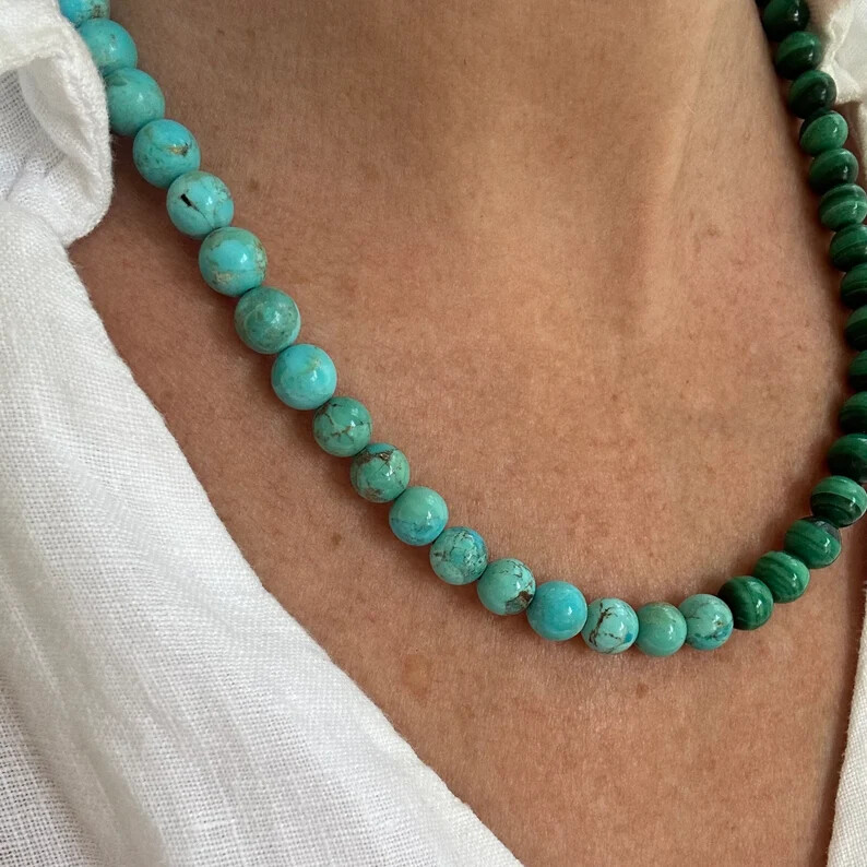 Turquoise Malachite Beaded Necklace, Carrie Bradshaw And Just Like That Sex City