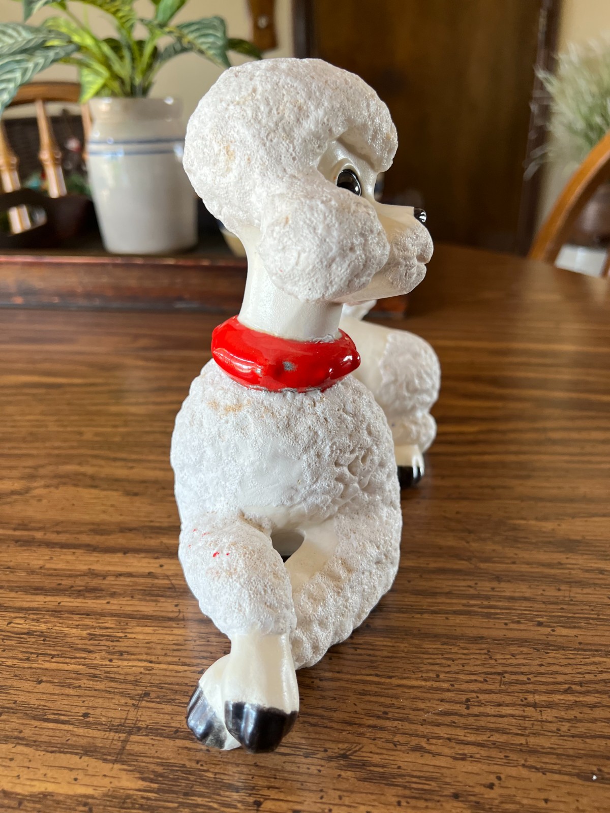 Vtg. Atlantic Mold Ceramic Poodle with Red Collar 7" T x 10" L