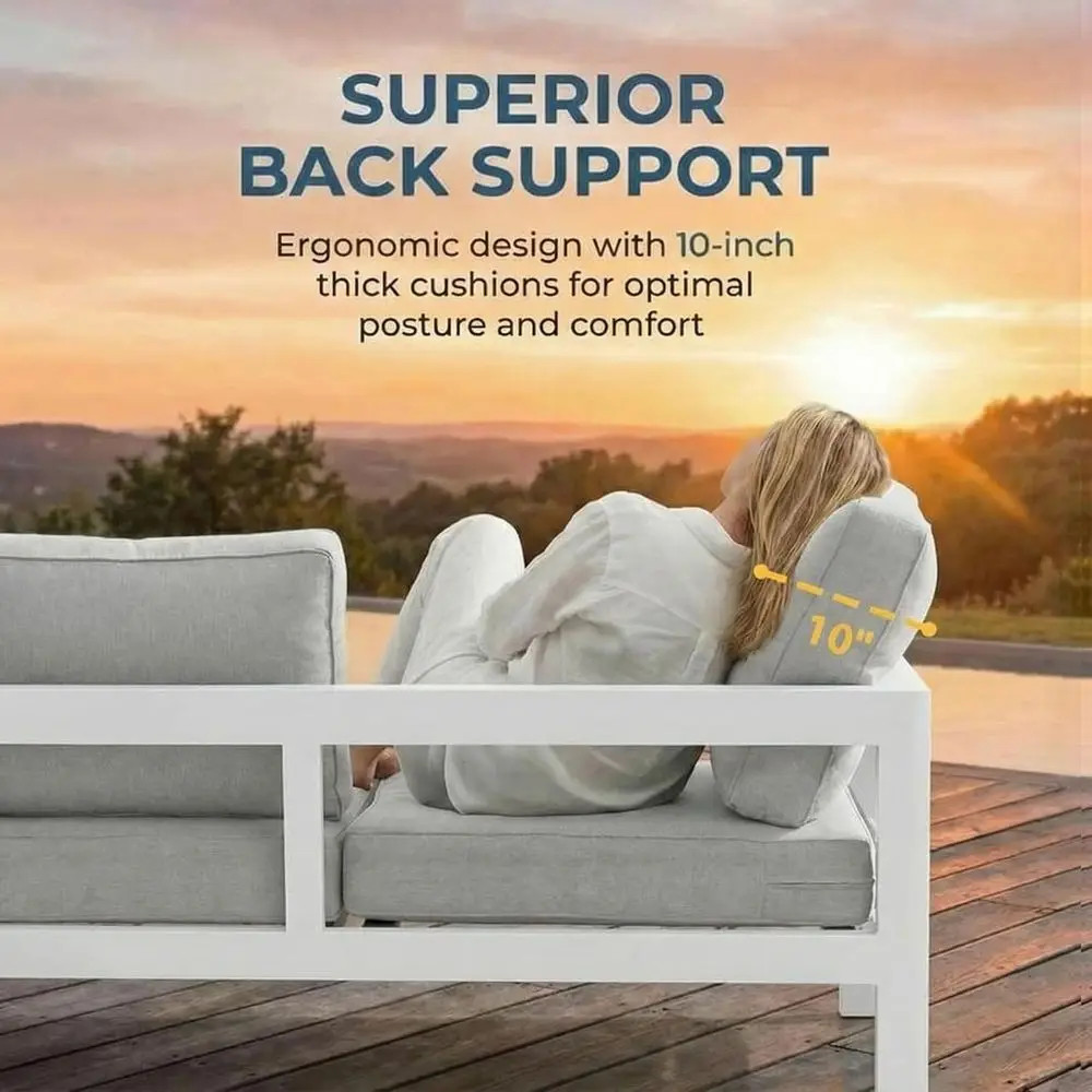 Luxury Oversized Metal Patio Furniture Set Deep Seating Wide Armrests White