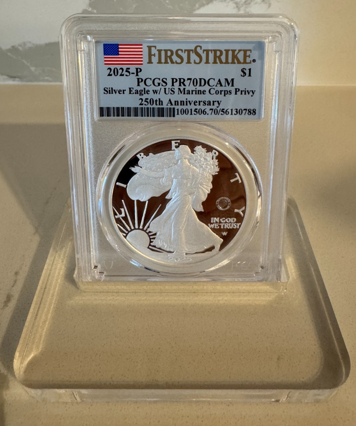 2025-P $1 American Silver Eagle 250th Marine Corps Privy PCGS PR70 First Strike