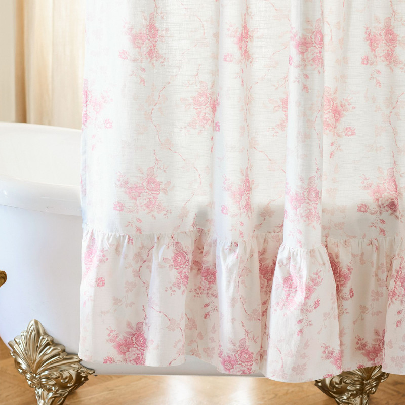 LoveShackFancy Rose Ruffle Shower Curtain Pink