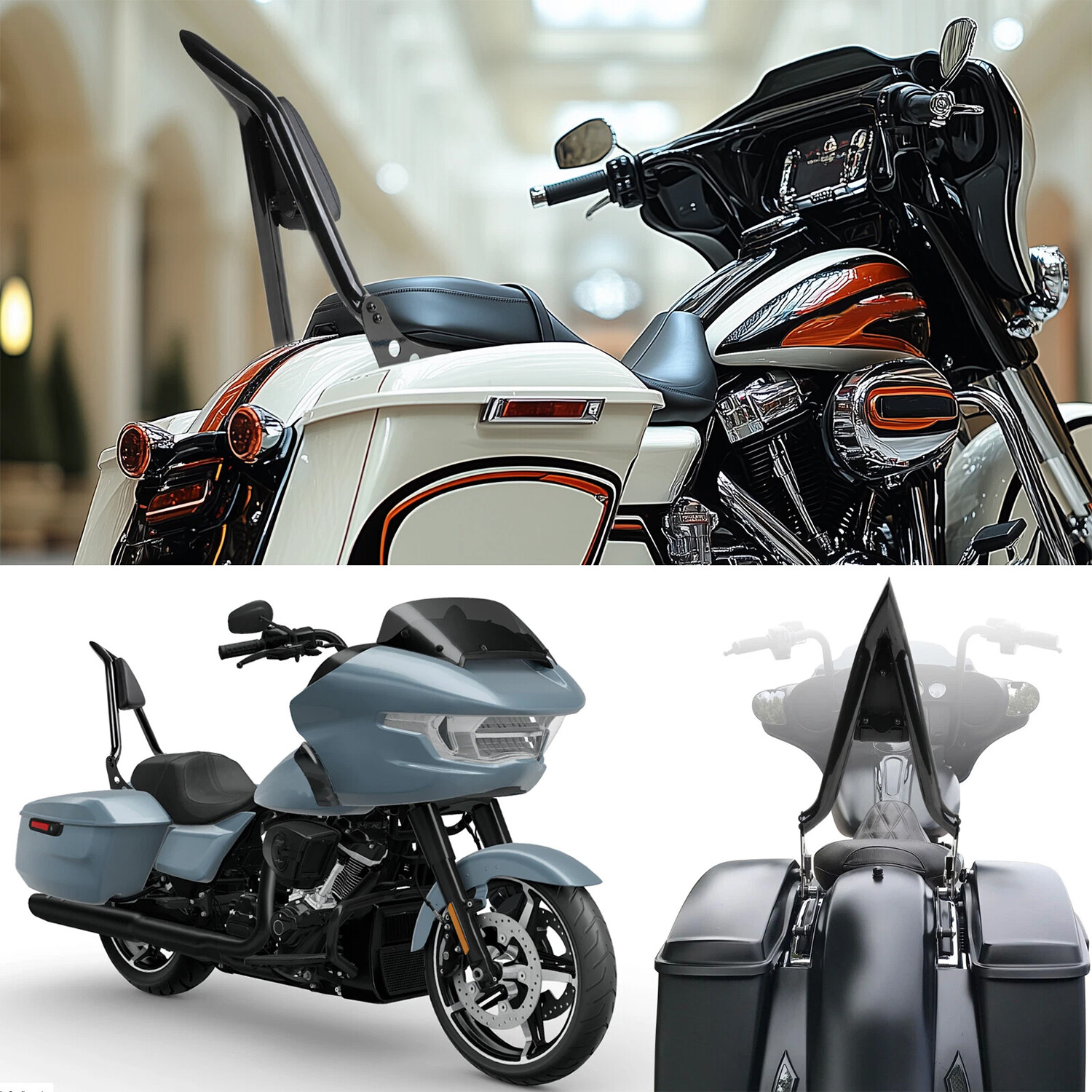 22" Passenger Backrest Sissy Bar For Harley Touring Road Street Glide 2009-2025