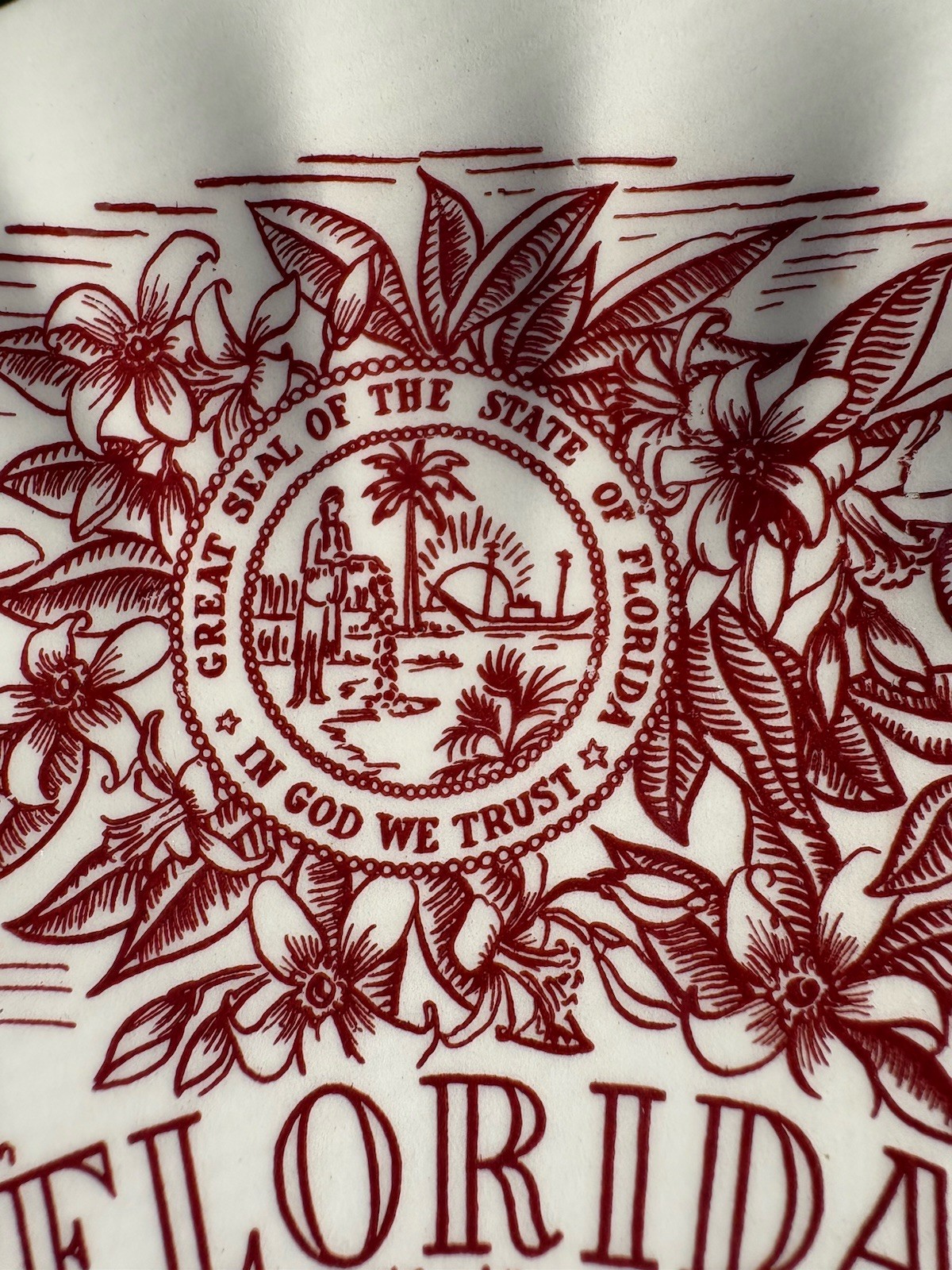 VTG Florida Souvenir Plate Sunshine State Transfer Ware Scallop Edge Kitsch Wall