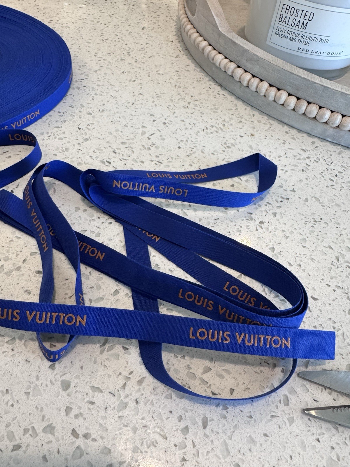 Louis Vuitton Gift Ribbon 2 Yards x 1/2-Inch Blue with Gold Logo 72 In One Piece
