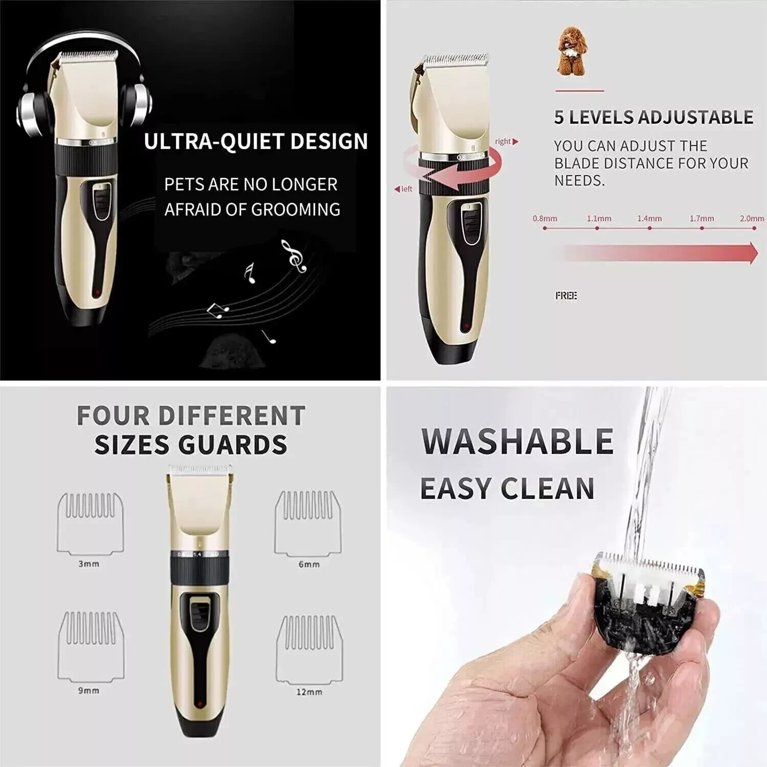 Dog Cat Pet Grooming Kit Rechargeable Cordless Electric Hair Clipper Trimmer Set