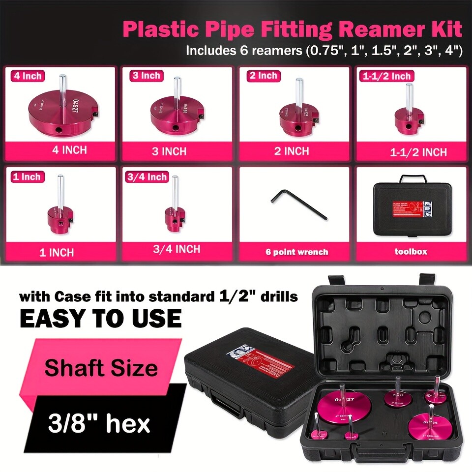 6PCS PVC Pipe Reamer Kit Fitting Socket Saver SCH Plumbing Tools for 1/2" Drills