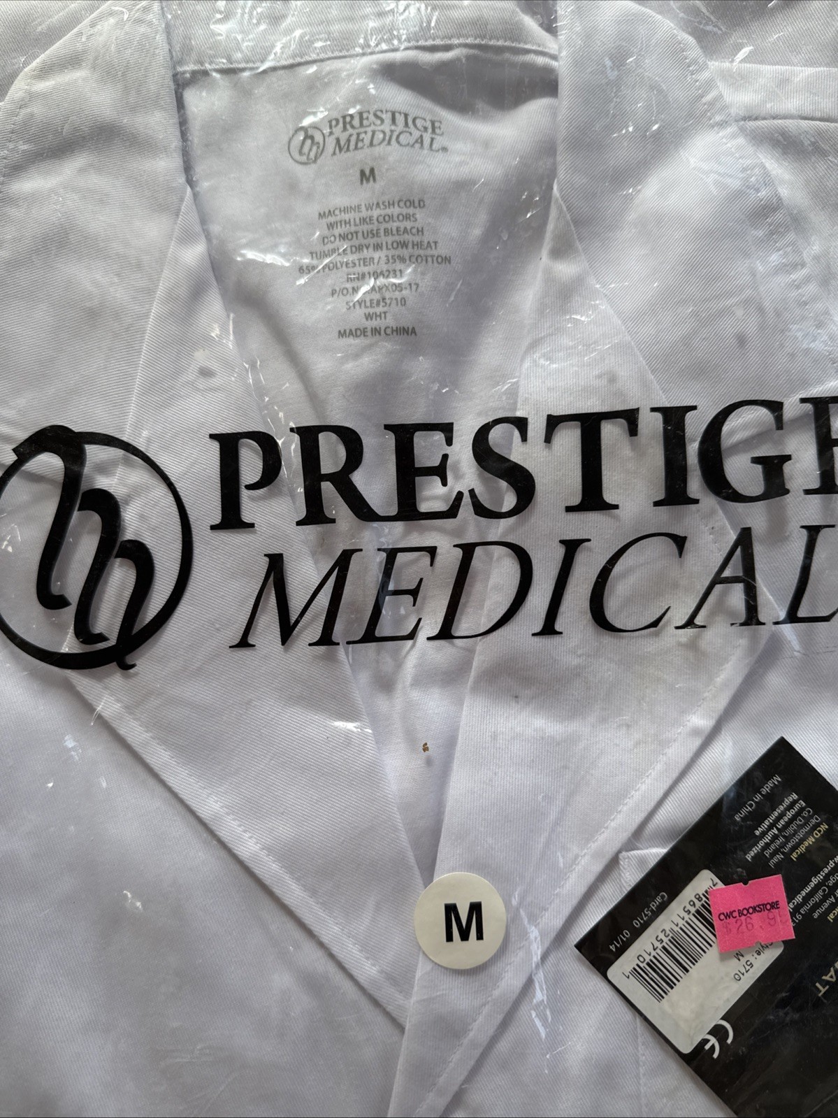 Mens Adult Prestige Medical Fashion Lab Coat Model 5710 3 Pocket Size Medium NWT