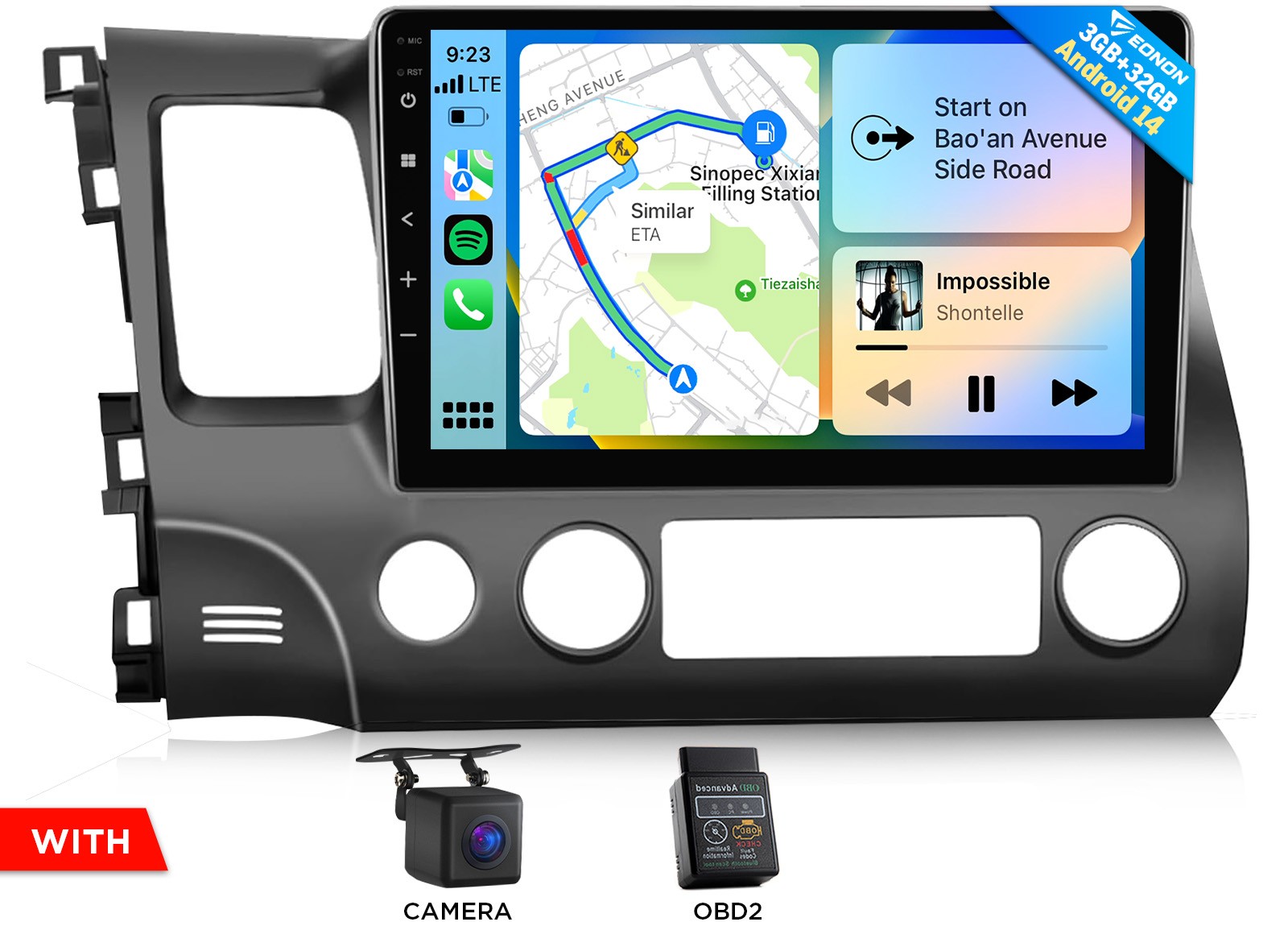 10.1" Touch Screen Carplay Android 14 For 06-11 Honda Civic Car Stereo Radio GPS