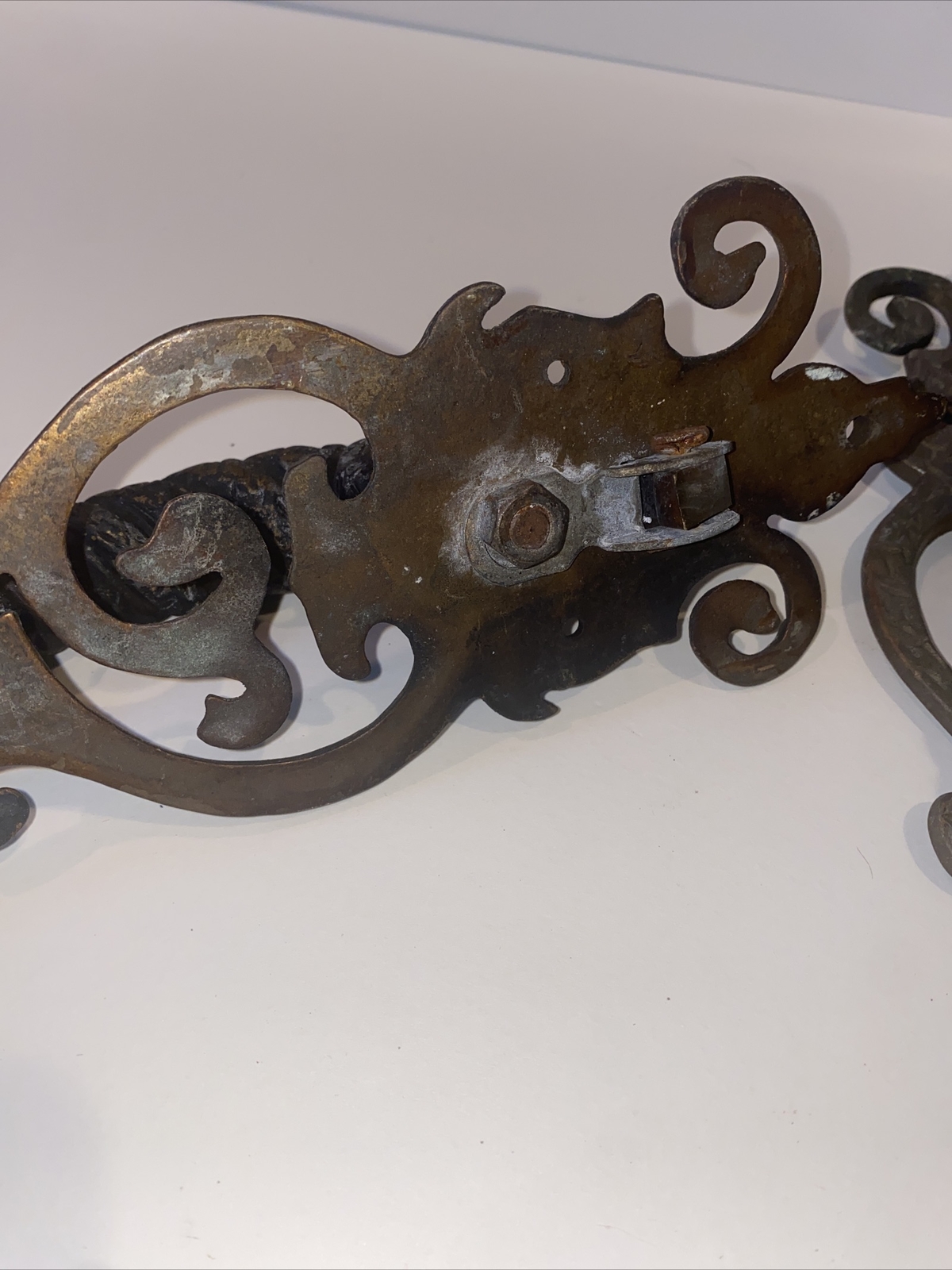 Antique Bronze/Brass Door Handle Pulls Pair Gothic Architectural Hardware 15”