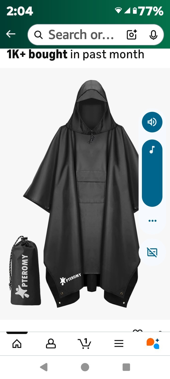 PTEROMY Hooded Rain Poncho Raincoat Waterproof Adult Hiking Camping NEW