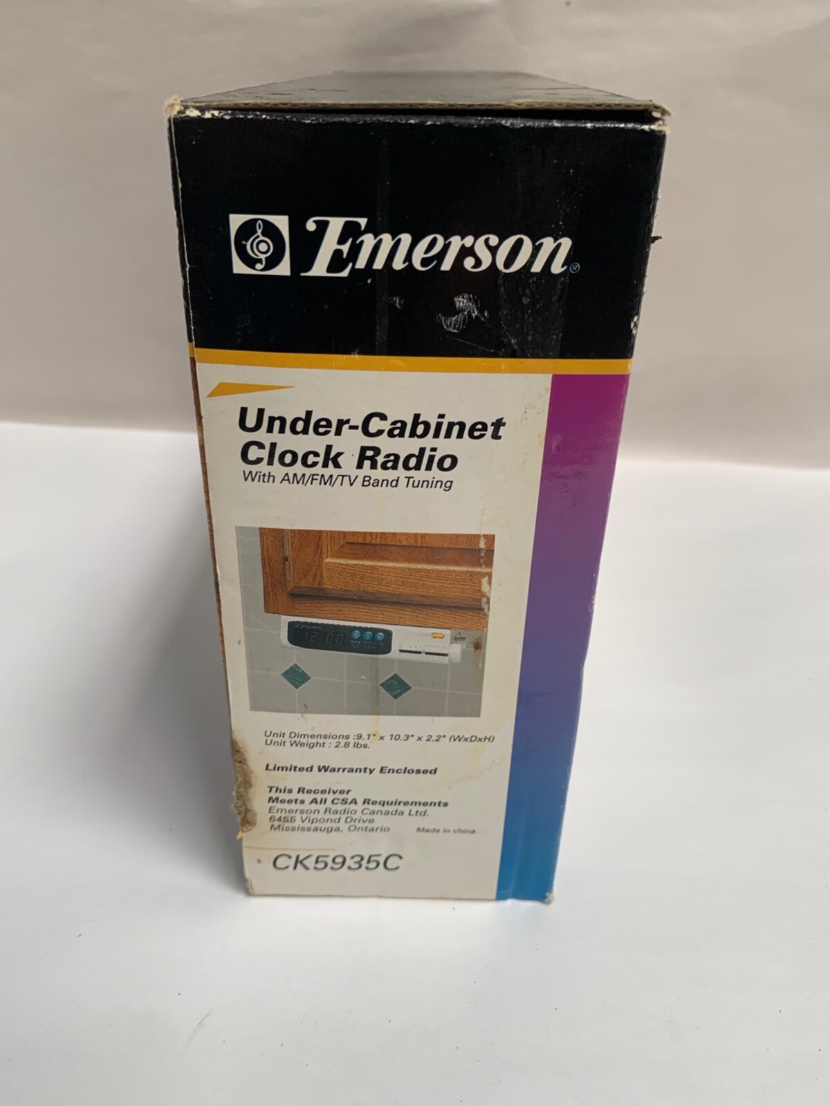 Vtg NEW Emerson Model CK5935C Under Cabinet Space Saver AM-FM Radio Clock (A17)