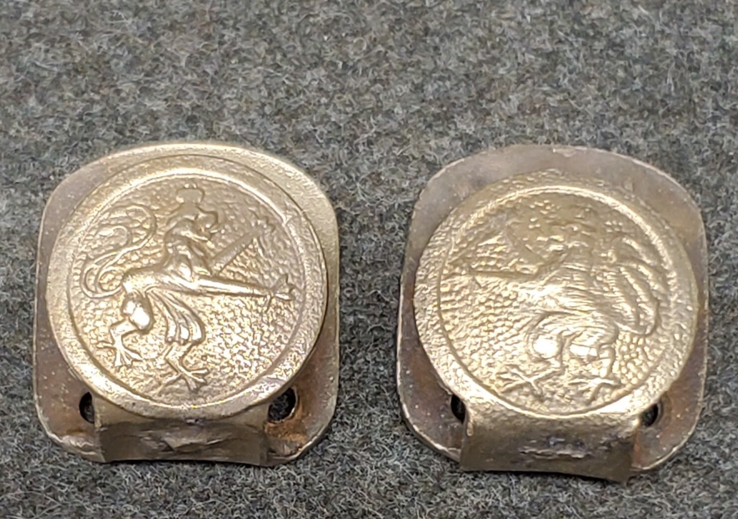 WWI Bavarian Lion coat hooks(ramps) Brass finish, unpainted sold in pairs