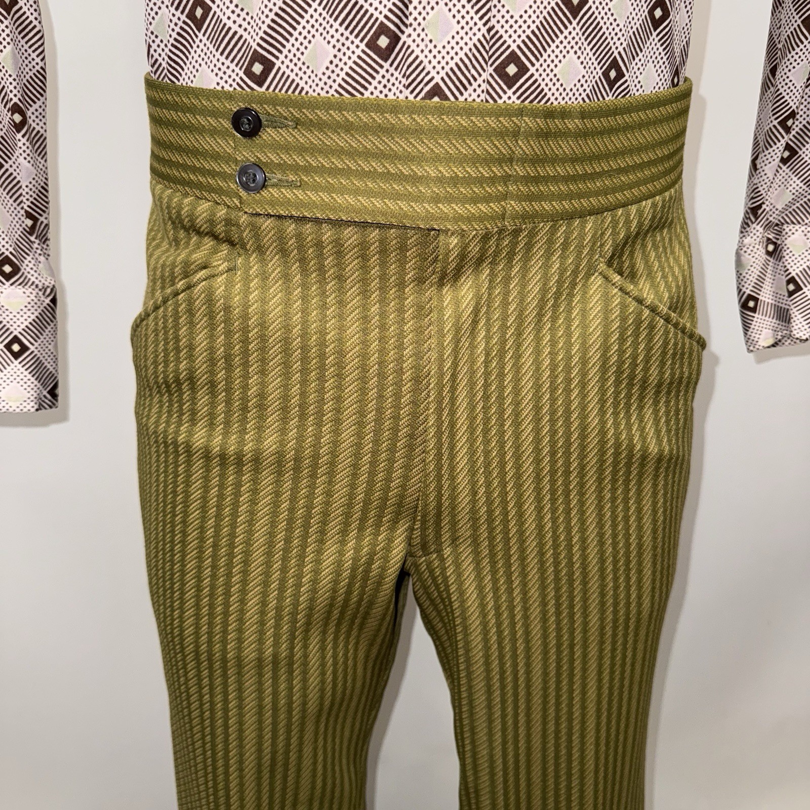 Vtg 60s Pants Mens 34 28 Marx Made Leisure Suit MCM Mod Beatnik Stripe Polyester