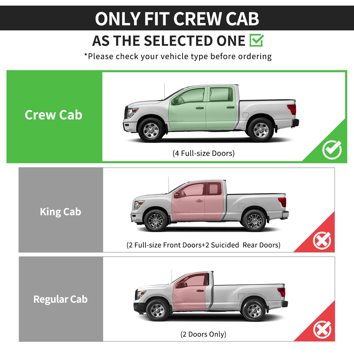 Running Boards for 2004-2024 Nissan Titan Crew Cab 6" Nerf Bars Side Steps S/S