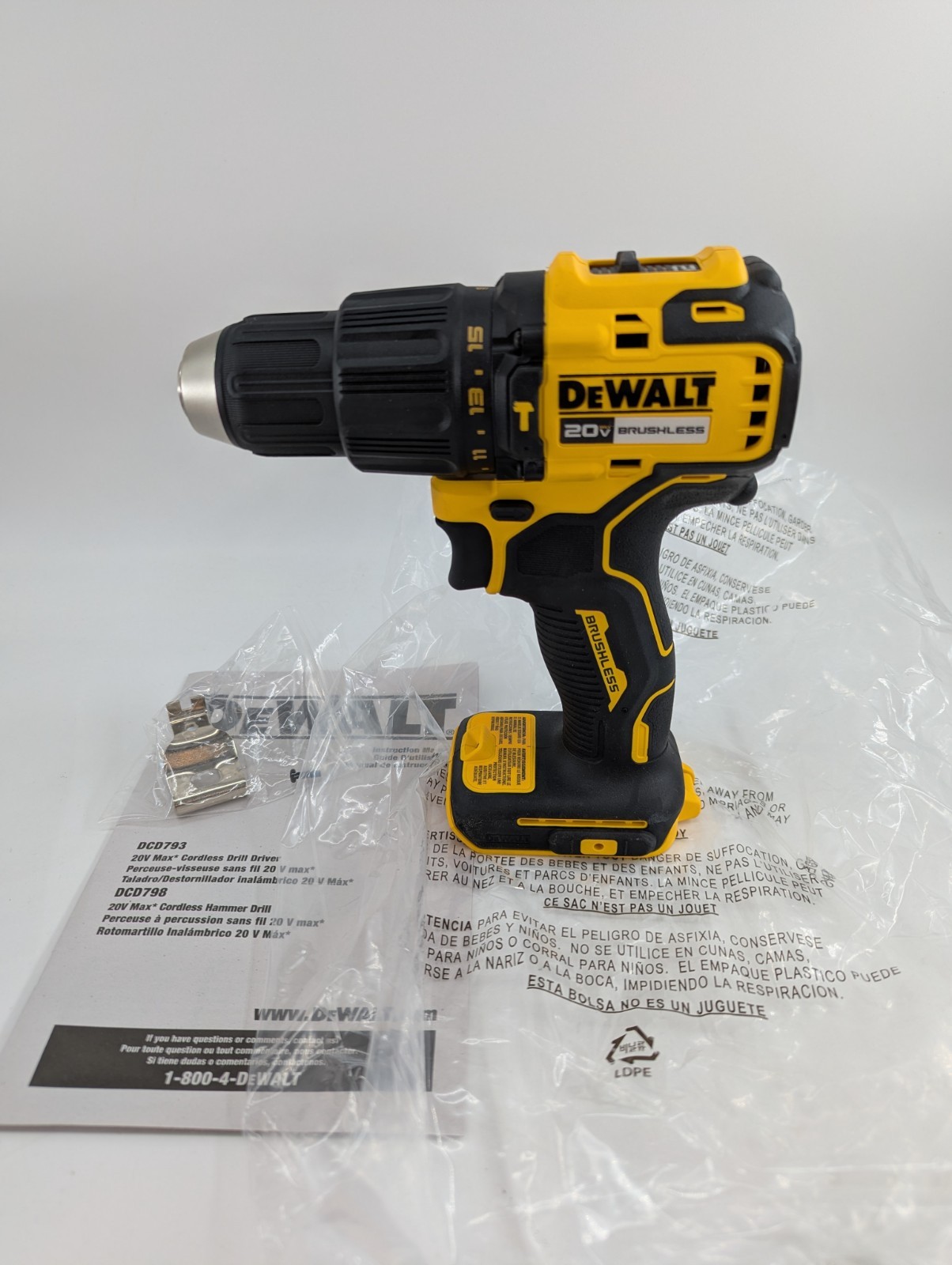 NEW DEWALT DCD798B 20-Volt MAX Brushless 1/2" Hammer Drill Driver 20V TOOL ONLY