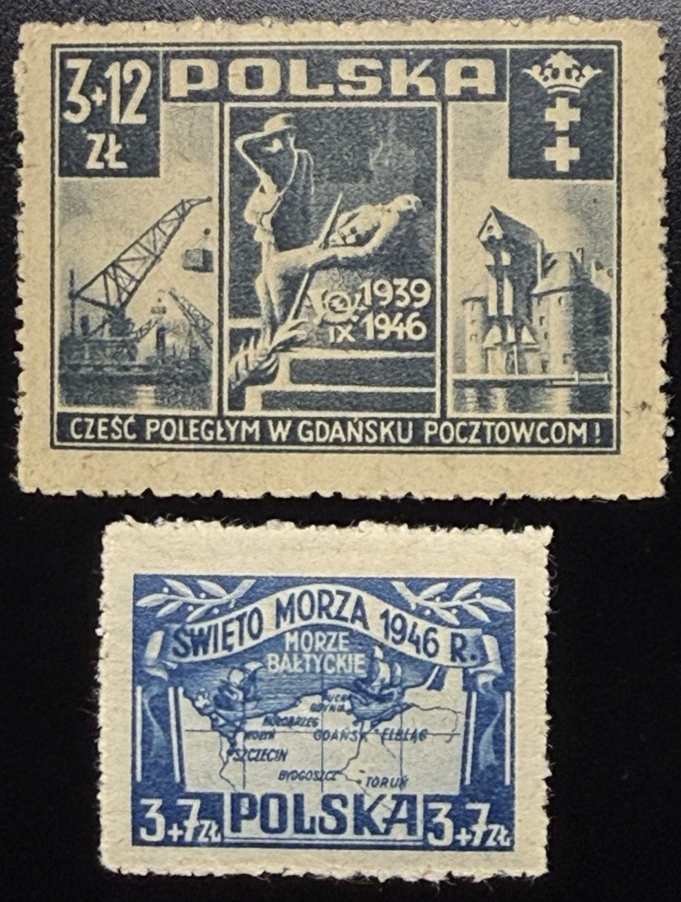 POLAND 1946, Gdansk (Danzig) , Baltic Sea Sc# B47, B48 Mint Hinged