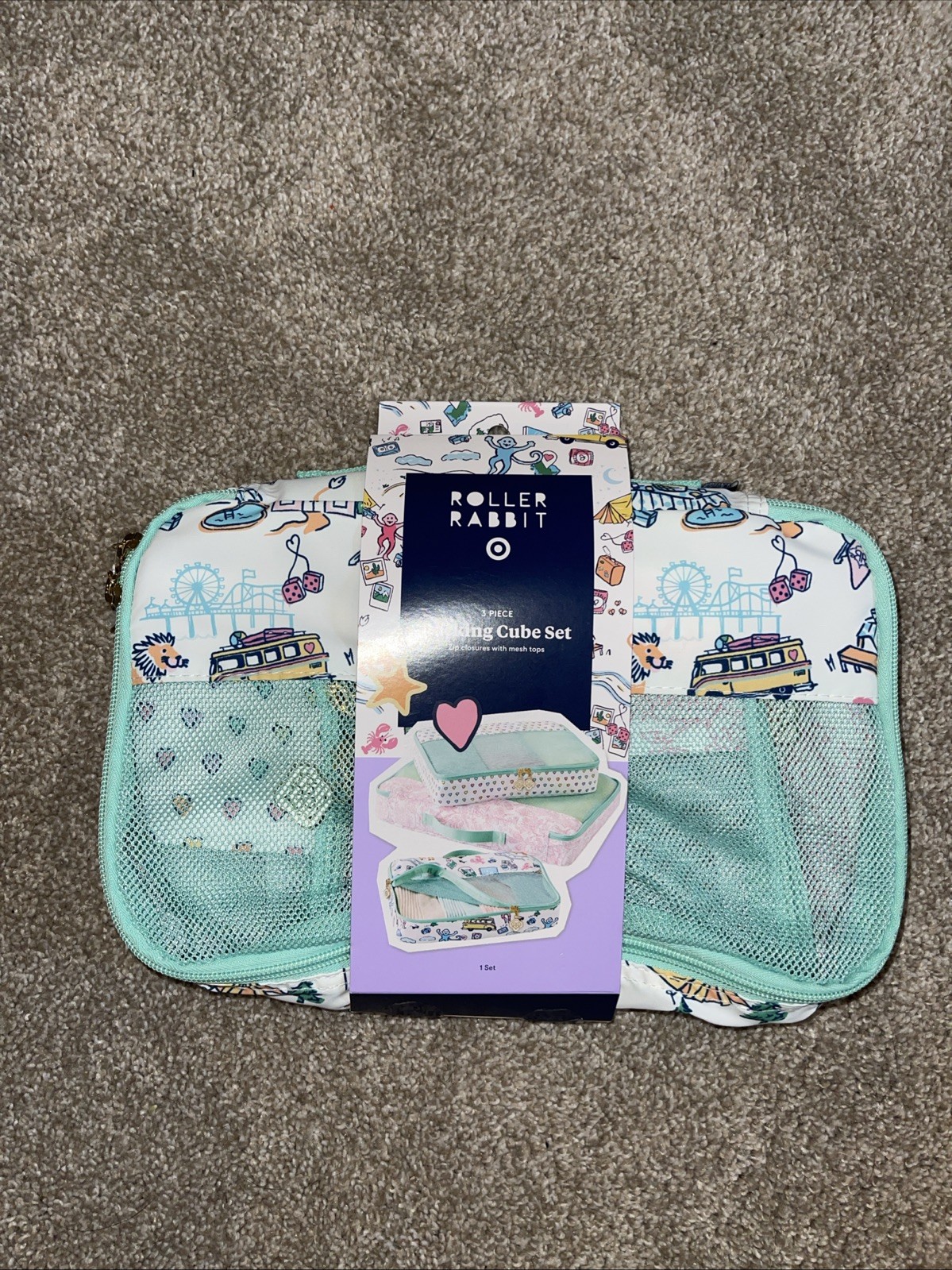 Roller Rabbit x Target - 3pc Packing Cube Set White/Teal - NWT