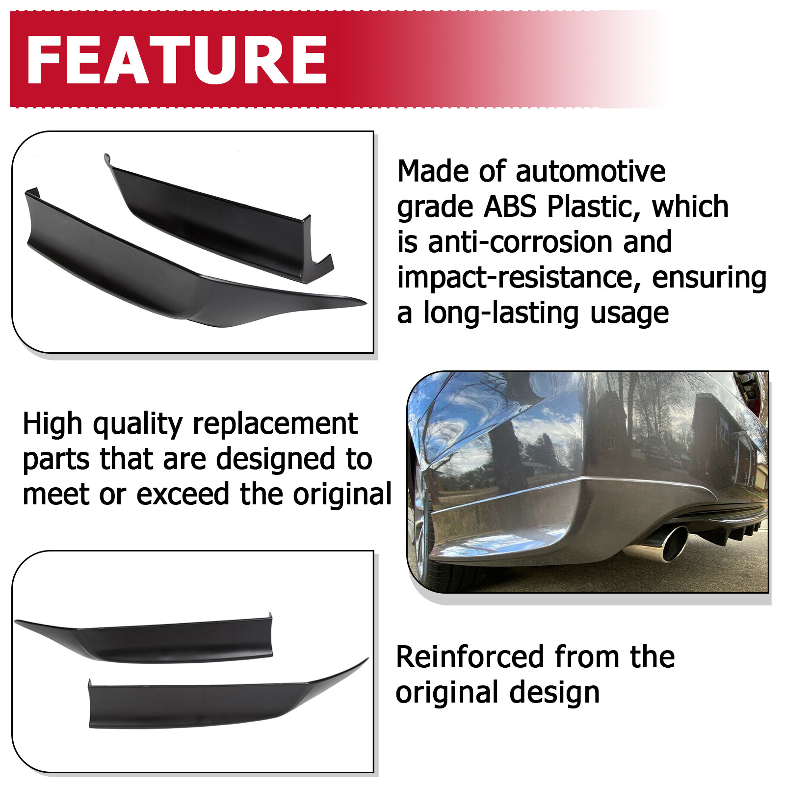 HECASA For 2013-15 Honda Accord 4-DR HFP-Style Black Rear Bumper Spoiler Lip 2pc
