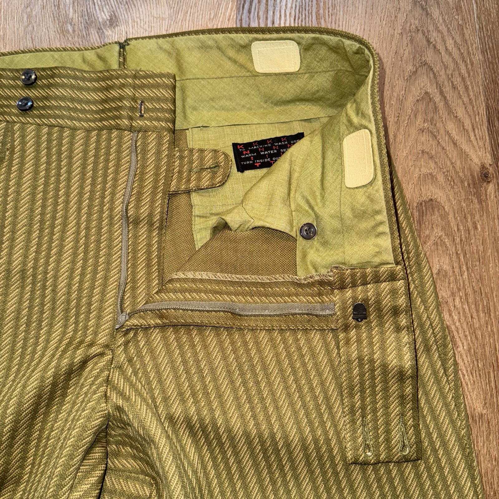 Vtg 60s Pants Mens 34 28 Marx Made Leisure Suit MCM Mod Beatnik Stripe Polyester