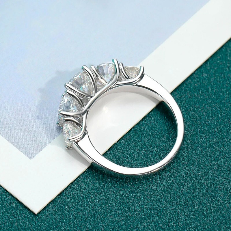 3.60CT Moissanite Wedding Anniversary Ring 5 Stone Round Cut 925 Sterling Silver