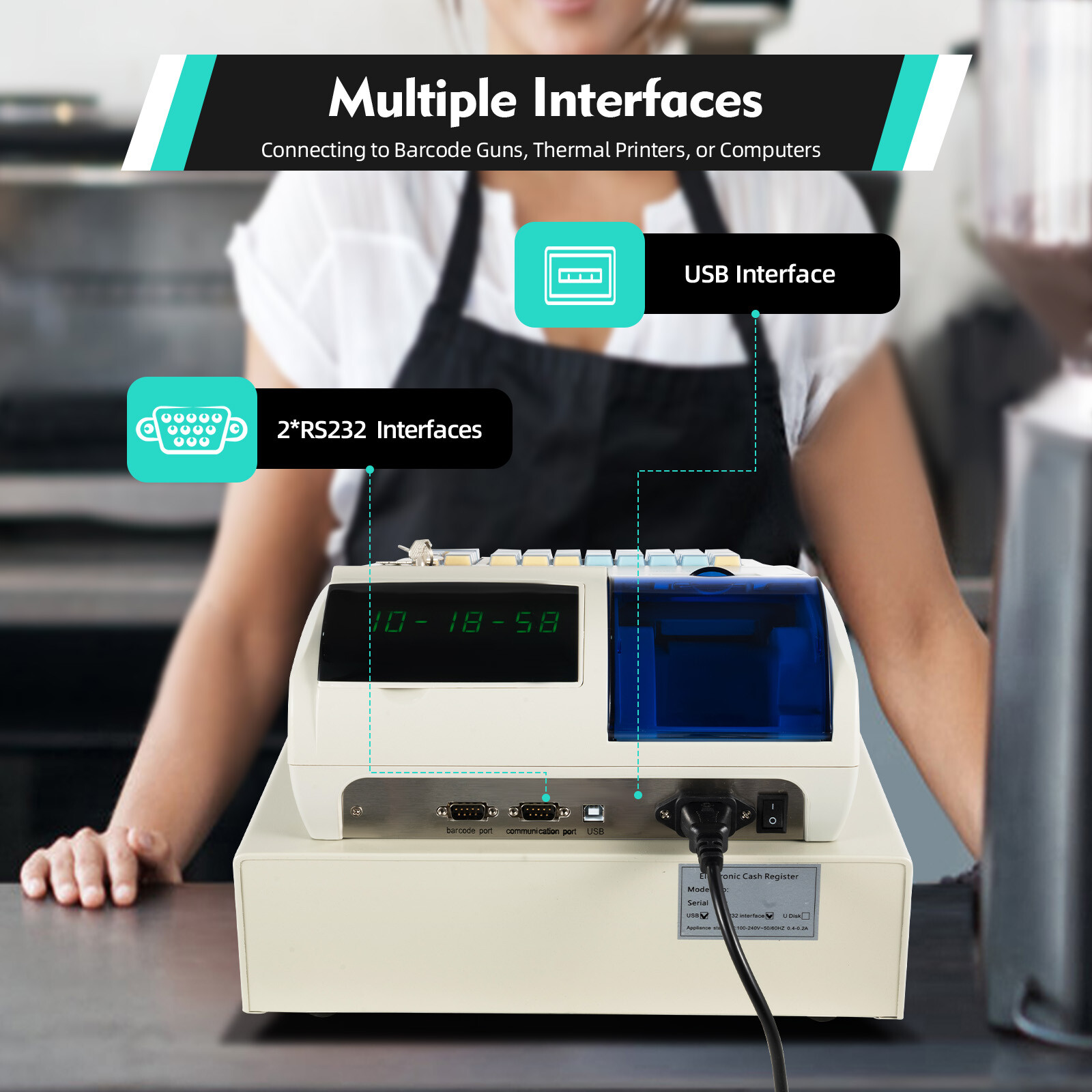 NEW Electronic Cash Register 48 Keys Cash Management System with Thermal Printer