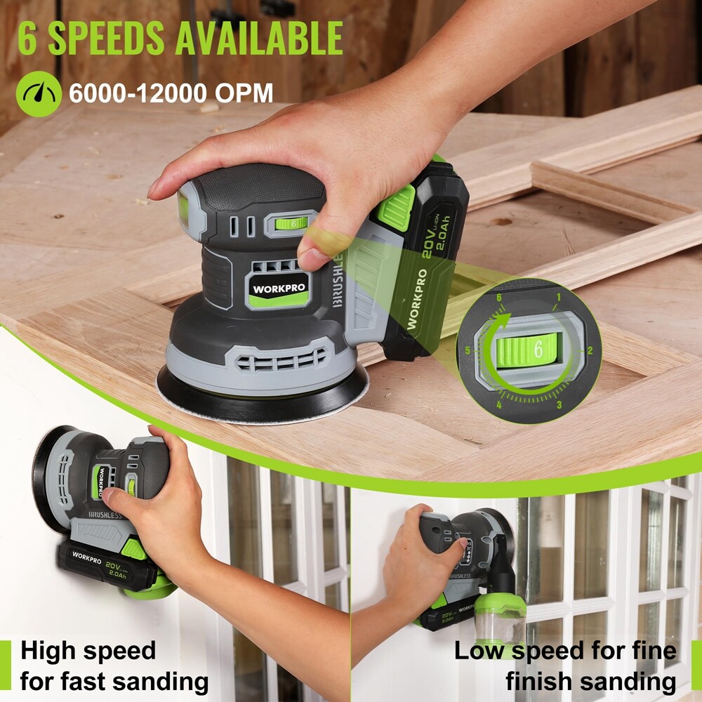 WORKPRO Brushless Random Orbital Sander Cordless 6 Variable Speeds NEW