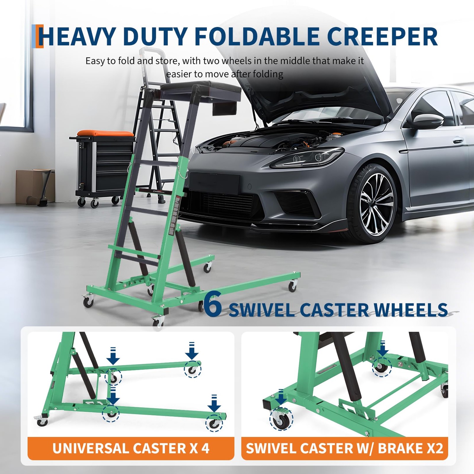 Automotive Topside Creeper 400LBS Adjustable Height Movable with 4 Wheels