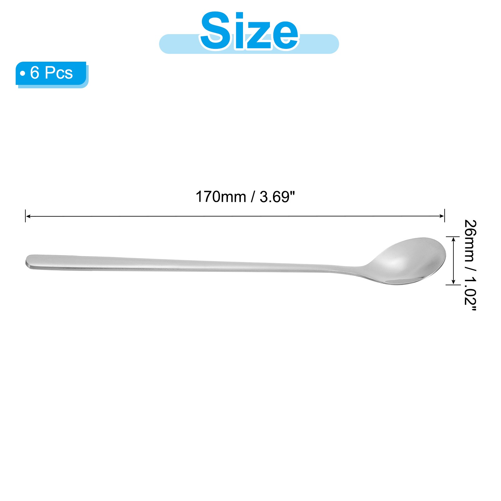 Long Handle Iced Tea Spoon, 6 Pcs 7" Stainless Steel Long Spoons, Silver Tone