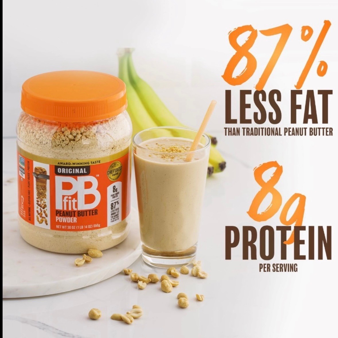 2 Pack - PBfit All-Natural Gluten-Free Peanut Butter Powder 30 oz.