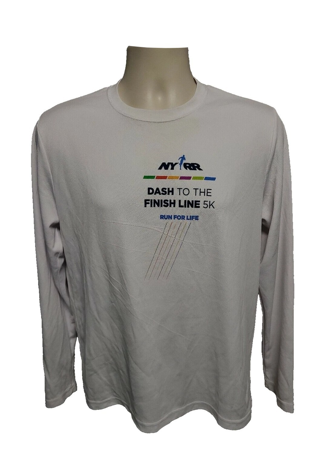 NYRR Dash to the Finish Line 5k Run Adult Medium White Long Sleeve Jersey