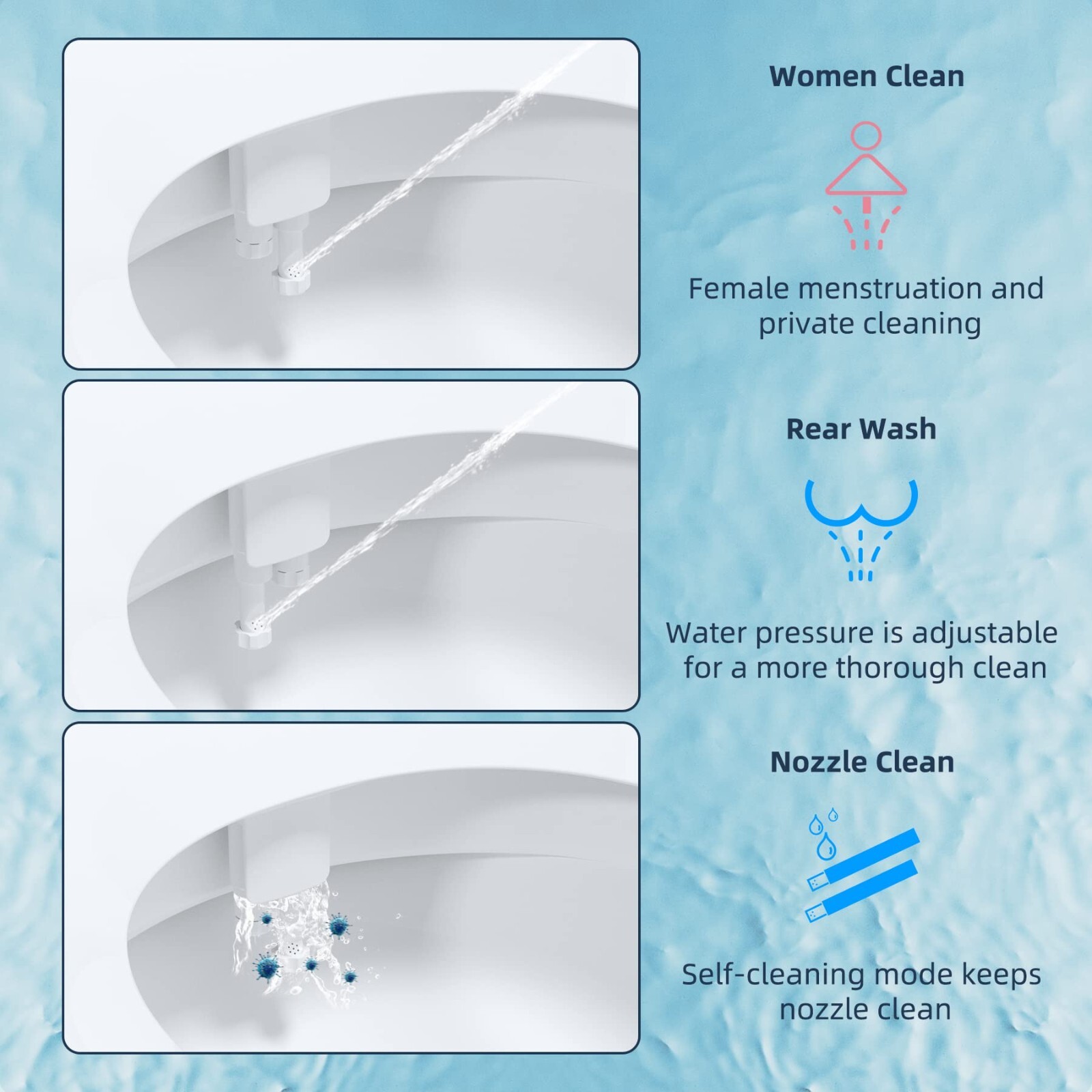 Toilet Seat Bidet Self Cleaning Dual Nozzle,Hot or Cold Water Spray Non-Electric