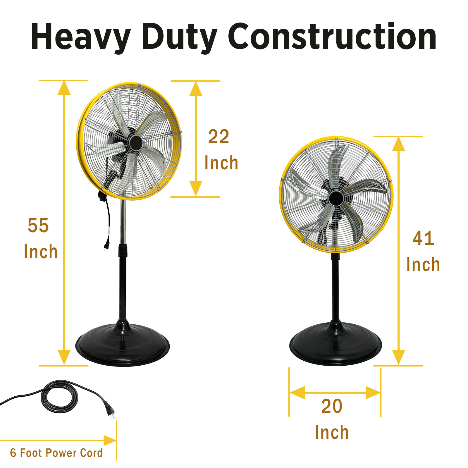 4900 CFM 20" Industrial Pedestal Fan, 3-Speed Oscillating with Drum Head