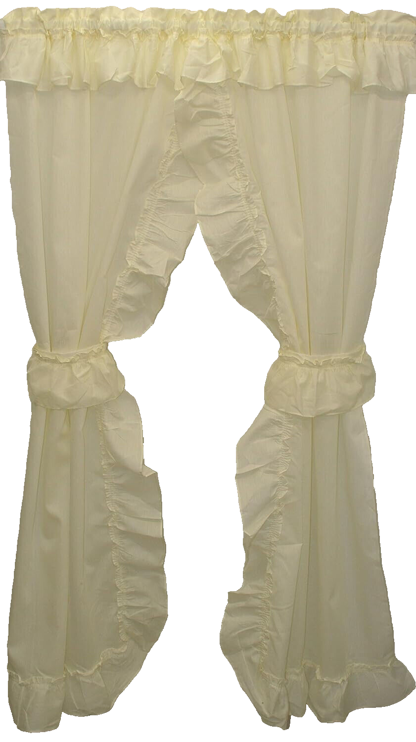 USA MADE Stacey Priscilla Ice Cream 84" Long Ruffled Attached Valance w Tiebacks