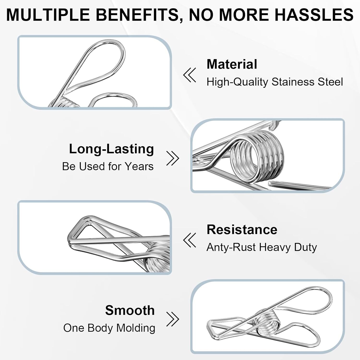 Clothes Pins Heavy Duty Outdoor, 40 Pack Stainless Steel Clothespins, Metal C...