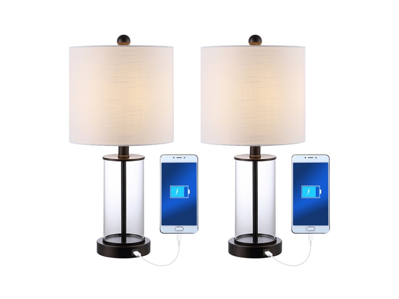 Jonathan Y Abner Glass Modern Contemporary USB Charging LED Table Lamp 2PCS CHRO