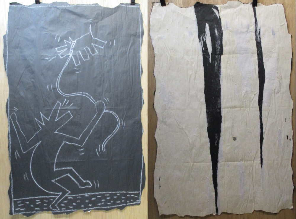 SUBWAY DRAWING chalk on black paper NYC wolfguy dog Graffiti 80s - KEITH HARING