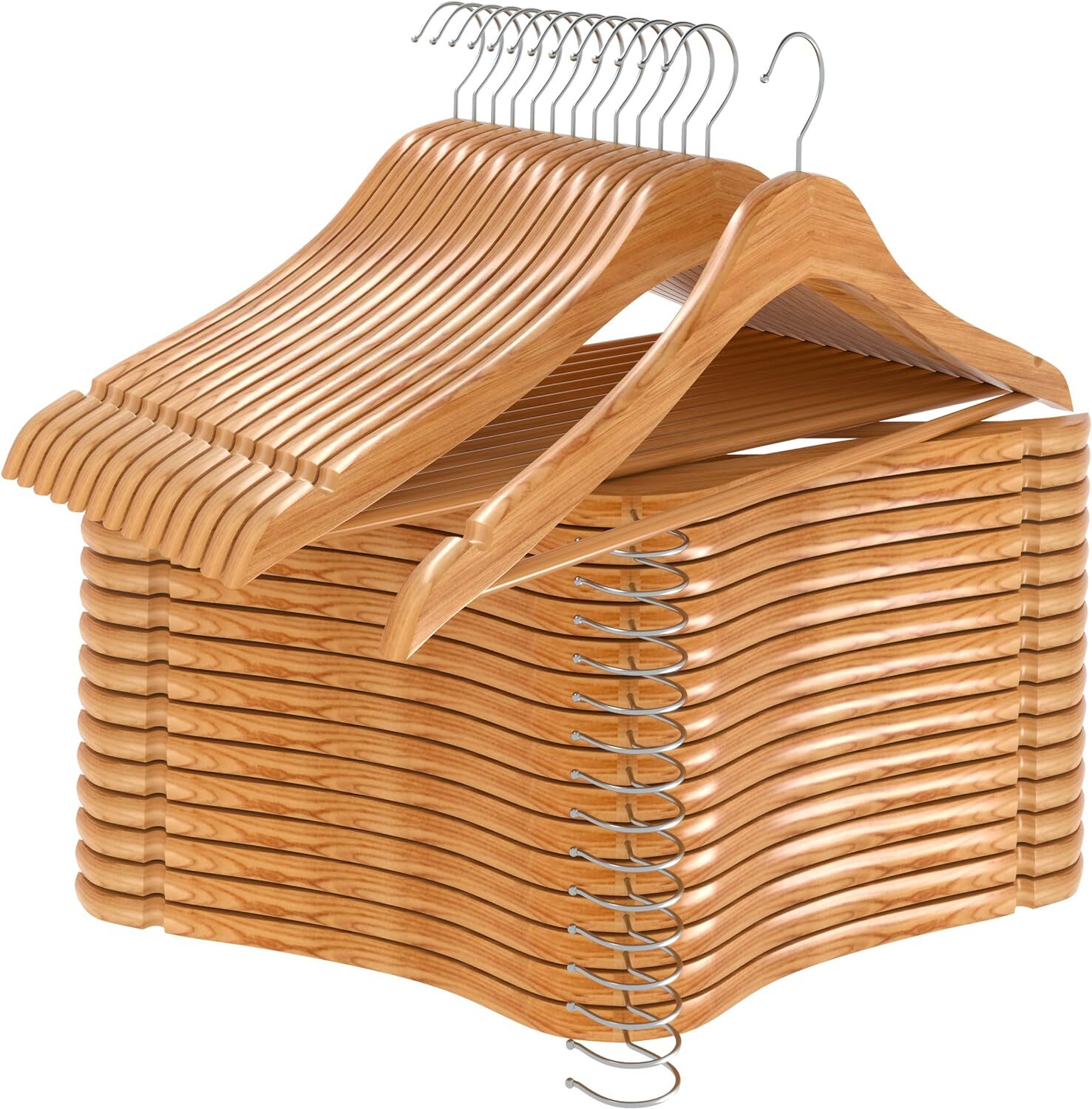 Wooden Hangers Pack of 20 & 80 Suit Hangers Premium Natural Finish Utopia Home
