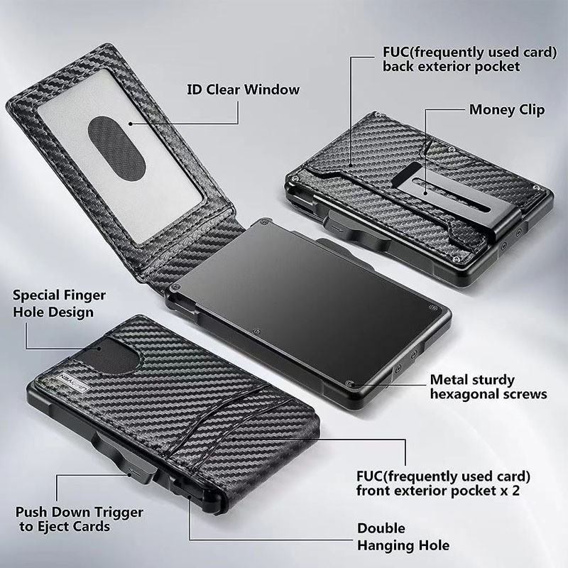 Slim Carbon Fiber Bifold Wallet with RFID Blocking Money Clip