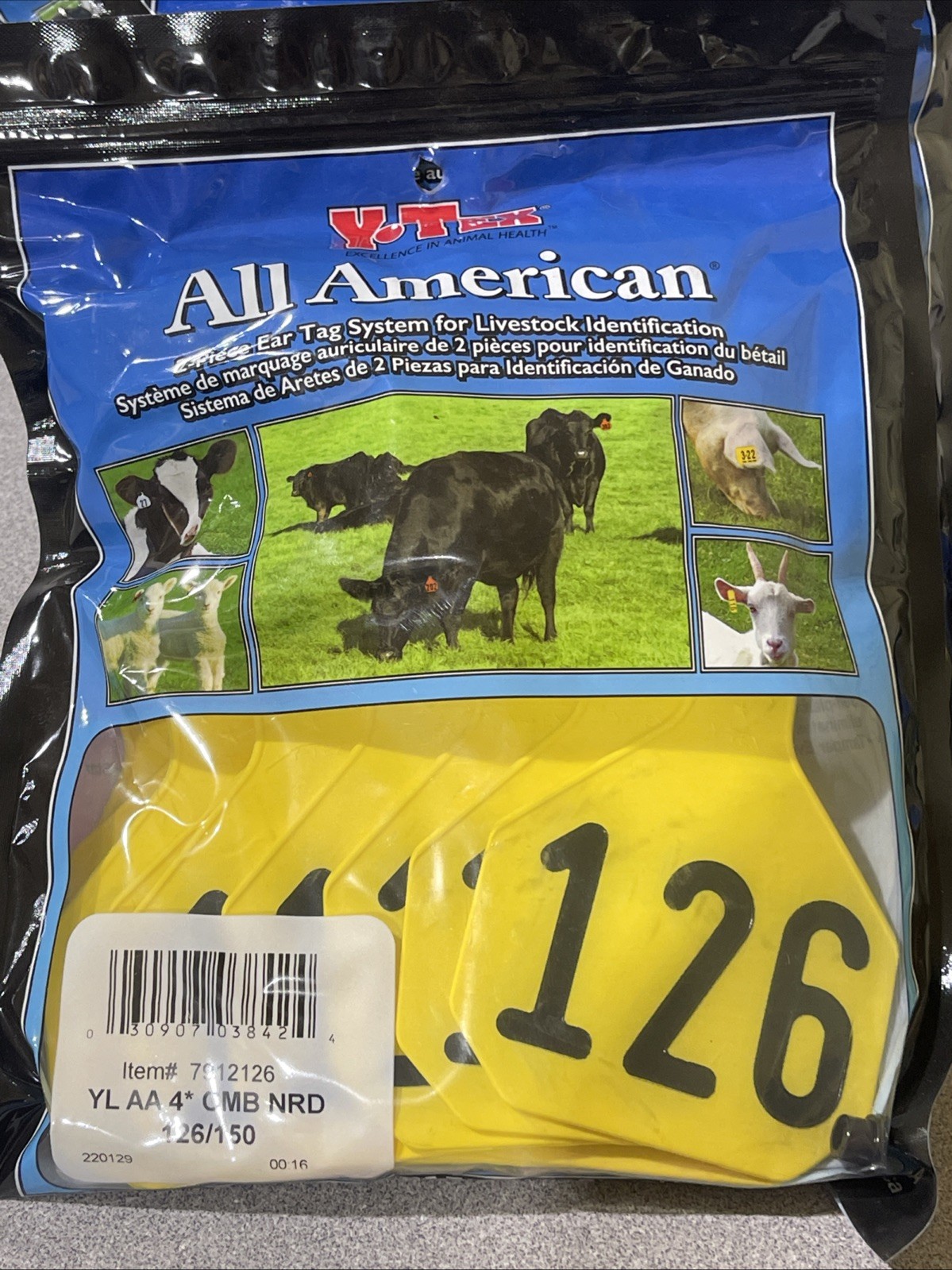 Y-Tex 4 Star Large Cattle Tags 25 Pack, 2 Piece Ear Tag System, Yellow, 126-150