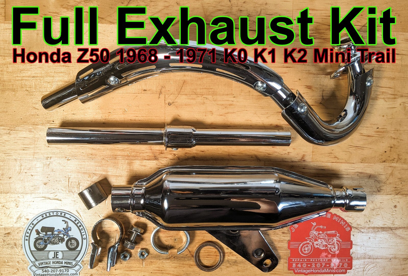 Exhaust - Vintage Style Replica Muffler & Header Kit - Honda Z50 Z50a K0 K1 K2