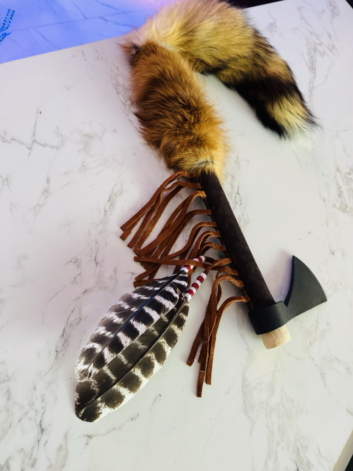 Native American Indian tomahawk. By Enrolled Cherokee 30” Including Tail