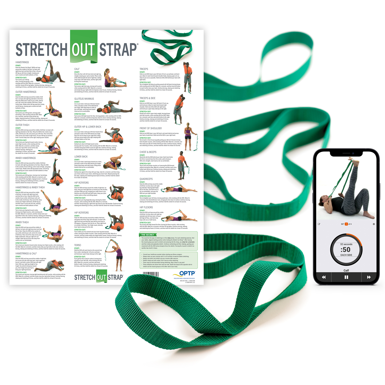 OPTP The Original Stretch Out Strap with Exercise Poster – Made in The USA