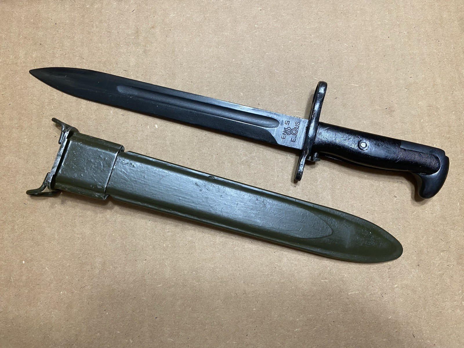 Original M1 Garand bayonet E US marked w/ E-US scabbard also fits 1903 NICE