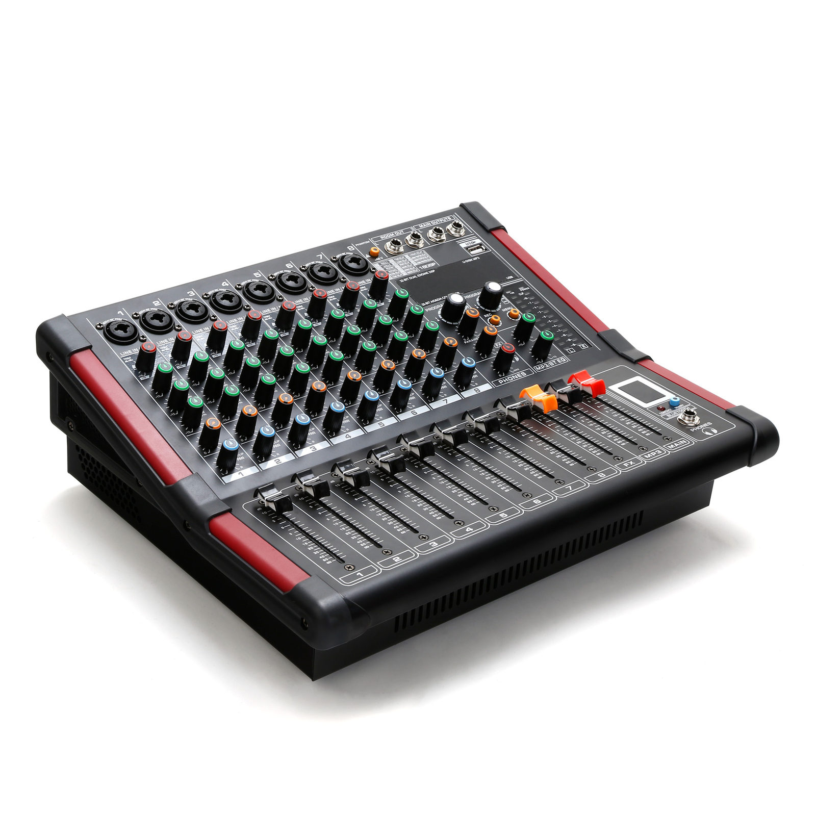 8 Channel Amplifier Power Mixer Bluetooth TRS Audio Mixing w/ USB Slot 16DSP New