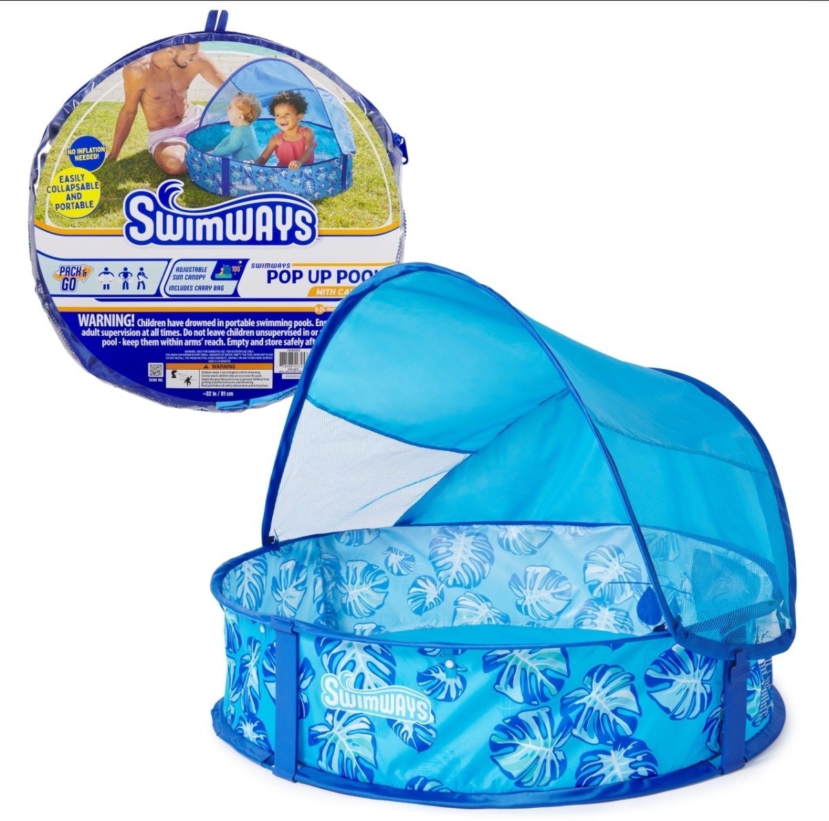 Swimways 32 Inch Pop Up Portable Infant Pool with Canopy - Ages 9-24 Months