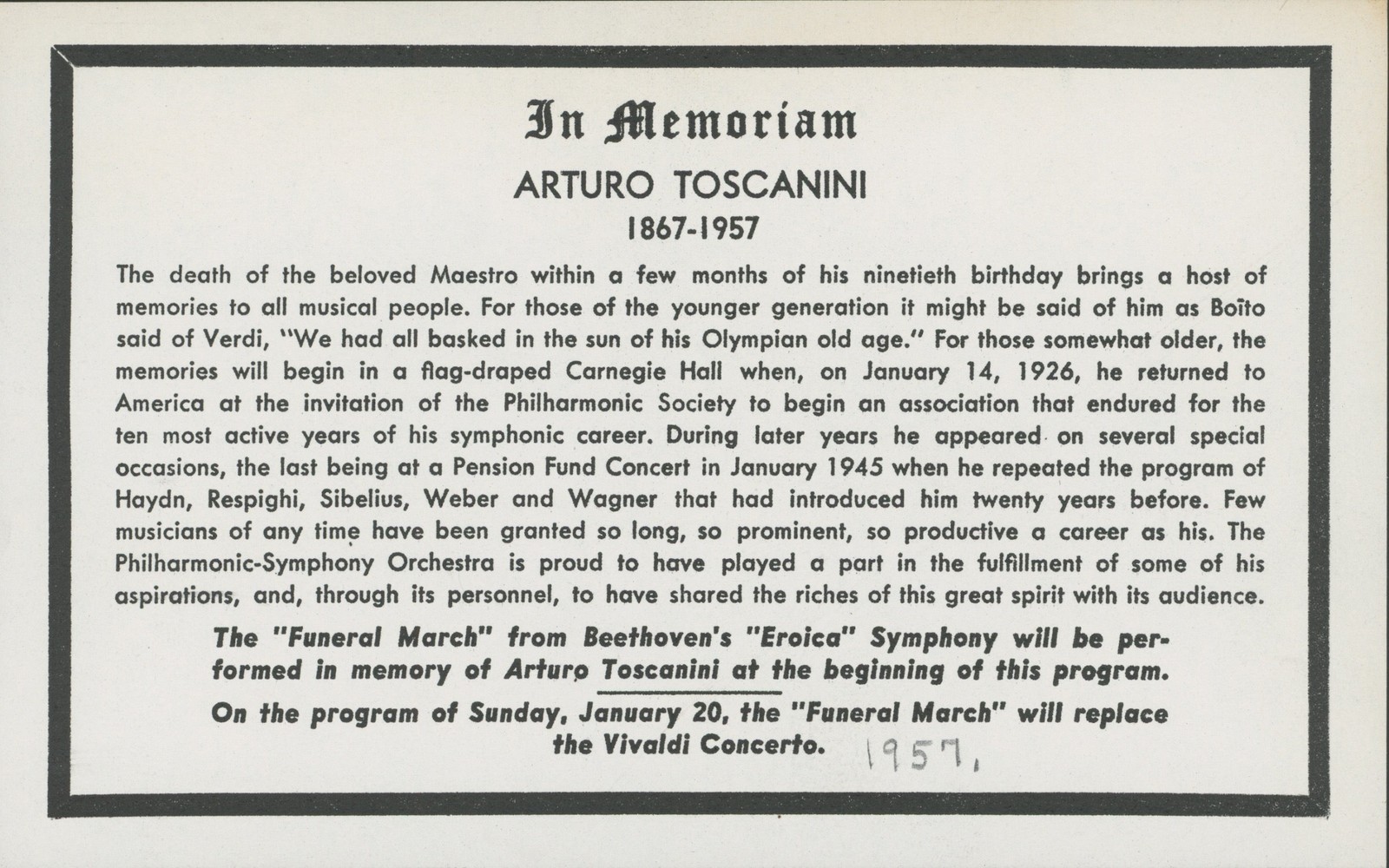 Collection of Ephemera Related to Toscanini's Death